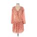 Zara Basic Casual Dress - Mini V Neck 3/4 sleeves: Pink Floral Dresses - Women's Size X-Small