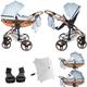 Junama Diamond Heart V3 2in1 3in1 4in1 Baby Pram Pushchair Car Seat ISOFIX + Umbrella Exclusive Prams (2in1 with adapters, Blue-Copper 05)