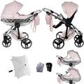 Junama Diamond Heart V3 2in1 3in1 4in1 Baby Pram Pushchair Car Seat ISOFIX + Umbrella Exclusive Prams (2in1, Pink-Silver 06)