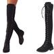 Women's Unisex Boots Outdoor Daily Over The Knee Boots Crotch High Boots Winter Lace-up Low Heel Round Toe Casual Industrial Style Leather,Black,35