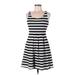 Elle Casual Dress - Mini Scoop Neck Sleeveless: Black Stripes Dresses - Women's Size 6