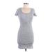 American Apparel Casual Dress - Bodycon Scoop Neck Short sleeves: Gray Print Dresses - Women's Size Medium