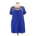 Jodifl Casual Dress - Mini Scoop Neck Short sleeves: Blue Dresses - Women's Size Medium