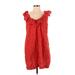 Ann Taylor Casual Dress - Mini Scoop Neck Short sleeves: Red Solid Dresses - Women's Size X-Small