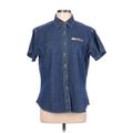 Port and Company Short Sleeve Button Down Shirt: Blue Tops - Women's Size Large