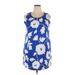 RN Studio By Ronni Nicole Casual Dress - Mini Crew Neck Sleeveless: Blue Floral Dresses - Women's Size 18