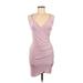 SABORA Cocktail Dress - Mini Plunge Sleeveless: Pink Print Dresses - Women's Size Large