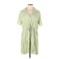 Nine West Casual Dress - Shirtdress Collared Short sleeves: Green Print Dresses - Women's Size Large