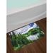 East Urban Home Clear Sky & Meadow w/ Trees & Reflection on the Lake Landscape Scene Bath Rug Polyester in Blue/Green | 17.5 W x 29.5 D in | Wayfair