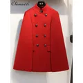 Cappotto di lana del capo donna 2023 autunno inverno nuova moda rosso elegante scialle cappotto di