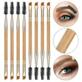 10PCS Bamboo Makeup Brushes Beauty Brow Contour Oblique Angled Eyebrow Eyeshadow Eyeliner Brush