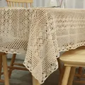 Rectangular Hollow Out Tablecloth Beige Rural Retro Crochet Dining Table Cover Lace Square Tea Table