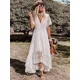Bohemian White Lace Maxi Dress Women Summer Short Sleeve Floral Embroidery Long Dress Female Elegant