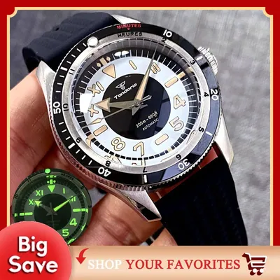 Tandorio Vintage 20ATM Dive Swim Watches Domed Sapphire Black White NH35 PT5000 40mm Automatic Mechanical Men Watch Luminous New