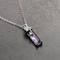 Real S925 Sterling Silver 45cm Necklace Pendant Women Lock Chain Purple Natural Amethyst Jewelry