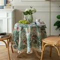 New Round Tablecloth Cotton Linen Retro Blue Flower Tablecloth Cafe Tabletop Coffee Table Cover
