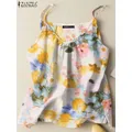 Women Summer Spaghetti Strap Blouse ZANZEA Bohemian Tanks Tops Casual Floral Printed Holiday Camis