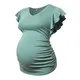 Maternity T-shirt Summer Pregnancy Women Tunic Tops Soft Tees Flying Sleeve Side Ruched T Shirts