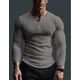 Spring New Solid Color Slim Fit Long Sleeve T-shirt Men's Henley Neck Breathable Sports Coat Striped