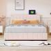 Beige Queen Size Linen Platform Storage Bed Frame w/ LED Light Stripe Headboard, 4 Drawers, USB Ports, Set of Sockets