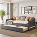 Twin Size Daybed with Trundle,Teddy Fleece Twin Size Upholstered Daybed Sofa Bed with Light for Bedroom, Living Room, Guest Room