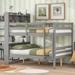 Soild Wood Loft Bed Frame with Bookcase Headboard Full Over Full Bunk Bed with Fence and Ladder for Boy, Girls Bedroom, Grey