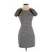 Lucca Couture Casual Dress - Bodycon Crew Neck Short sleeves: Black Color Block Dresses - Women's Size Small