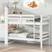 Twin Over Twin Bunk Bed with Fence and Ladder for Girls, Boy Bedroom Soild Wood Loft Bed Frame with Bookcase Headboard, White
