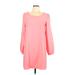 Sugar Lips Casual Dress - Shift Scoop Neck Long sleeves: Pink Print Dresses - Women's Size Large
