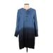 Fifteen Twenty Casual Dress - Shift Tie Neck 3/4 sleeves: Blue Print Dresses - Women's Size Medium