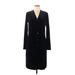 DKNY Casual Dress - Shirtdress V-Neck Long sleeves: Black Solid Dresses - Women's Size Medium