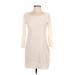 Banana Republic Casual Dress - Shift Scoop Neck 3/4 sleeves: Ivory Print Dresses - Women's Size 2 Petite