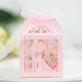 Laser Cut Love Candy Boxes Favor Boxes Bride and Bridegroom Candy Gift Box with Ribbon Laser Cut Couple Design Wedding Parties Favors Decorations Paper Candy Box for Wedding Favor