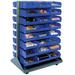 Steel Mobile Double Sided Floor Rack with 192 Blue Stacking Bins - Gray