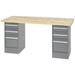 60 x 30 in. Pedestal Workbench with 6 Drawers - Maple Butcher Block Safety Edge - Gray