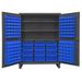 12 Gauge Recessed Door Style Lockable Cabinet with 156 Blue Hook on Bins & 3 Adjustable Shelves - Gray - 60 in.