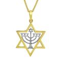 20 in. 14K Two Tone Gold Star of David with Menorah Pendant with 1.4 mm Flat Wheat Chain