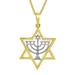 20 in. 14K Two Tone Gold Star of David with Menorah Pendant with 1.4 mm Flat Wheat Chain