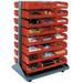 Mobile Double Sided Floor Rack with 192 Red Stacking Bins - 36 x 54 in.