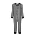 AKAFMK Sleepwear Onesie for Women Women s Nightwear Onesie Striped Pajamas Adults Butt Flap Soft Long Sleeve Sleepwear Jumpsuit Pajama Set Gray