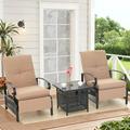 Outdoor Adjustable Cushioned Metal Patio Recliner Lounge Chair Beige + Table 1 + Table 1