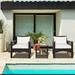 YJTONWIN 3 Pcs Patio Rattan Set W/ Sofa Chair Acacia Wood Table Top & Cushions