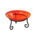 12 in. Red Crackle Birdbath with Short Stand