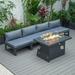 Chelsea Middle Patio Chairs & Fire Pit Table Set Black Aluminum Frame with Cushions Blue - 5 Piece