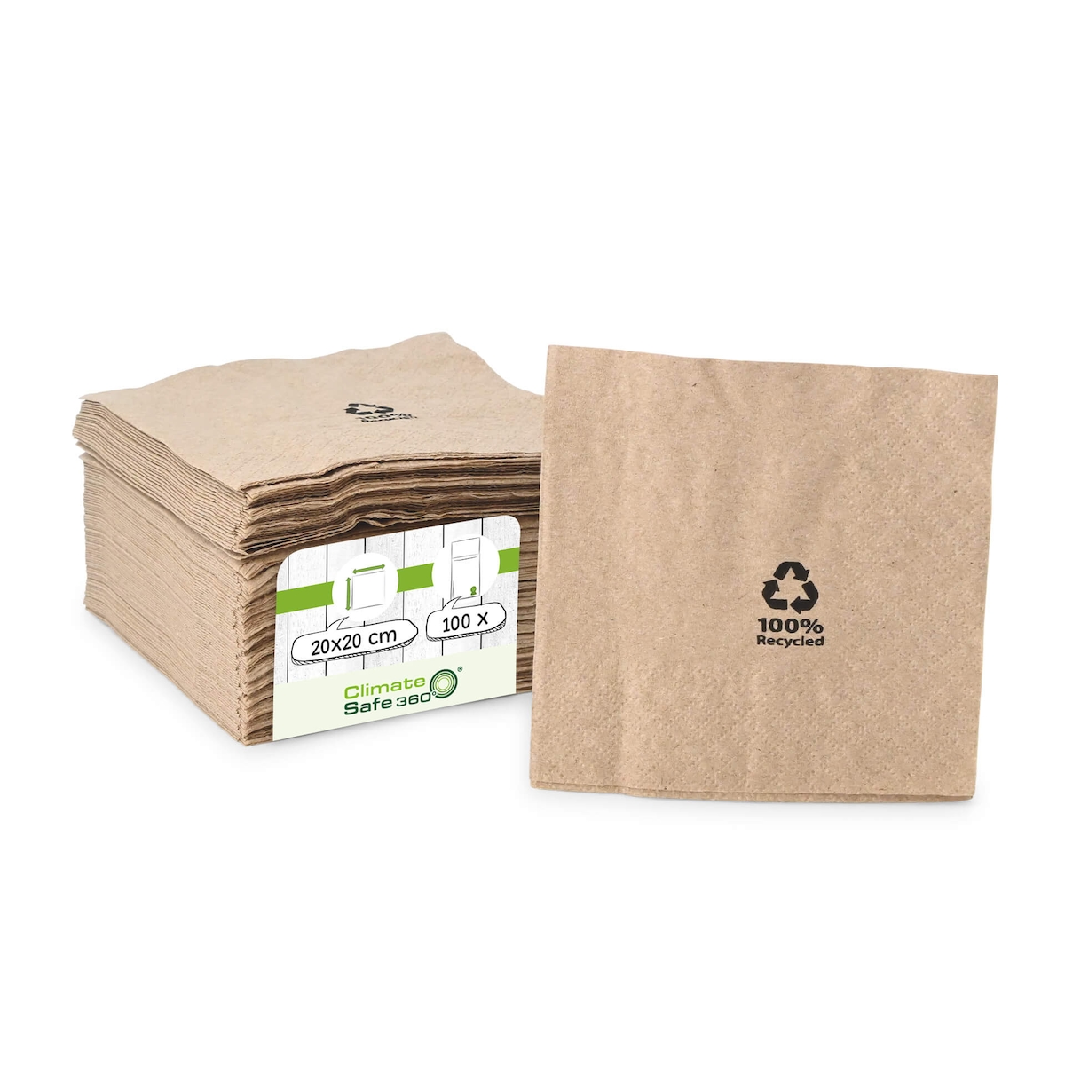 greenbox - Cocktail-Servietten aus recyceltem Papier 20 x 20 cm, 2-lagig, 1/4 Falz, ungebleicht, 100 St. Image