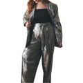 Plus Size Women's Belted High Waisted Straight Leg Trouser by ELOQUII in Silver (Size 18)