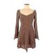 American Eagle Outfitters Casual Dress - A-Line V Neck Long sleeves: Brown Leopard Print Dresses - Women's Size Medium