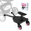 BugyKido Buggy Board with Seat, Universal Pram Standing Board for Children, Pram Accessory from 2-6 Years (25 kg), for Over 99% of Baby Carriages (Pink Wheels)