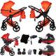 Junama Diamond S-Class V3 2in1 3in1 4in1 Baby Pram Pushchair Car Seat ISOFIX + Umbrella Exclusive Prams (4in1, Orange-Black 04)