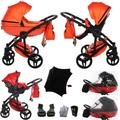 Junama Diamond S-Class V3 2in1 3in1 4in1 Baby Pram Pushchair Car Seat ISOFIX + Umbrella Exclusive Prams (3in1, Orange-Black 04)